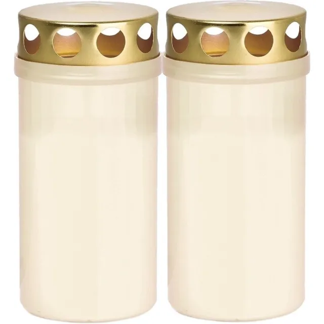 Trend Candles 2x Witte grafkaarsen/gedenklichten met deksel 6 x 12,6 cm 2 dagen - Gedenkkaars - Graflichten/herdenkingslicht