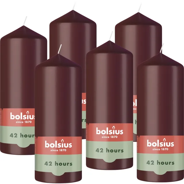 Bolsius Gladde Stompkaarsen - Bordeaux Rood - 6 stuks - 15cm - 42 Branduren