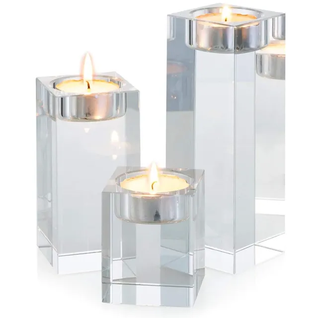 Ibenzoa Set van 3 Luxe K9 Kristalglazen Kandelaars voor Elegant Diner en Decoratie transparant