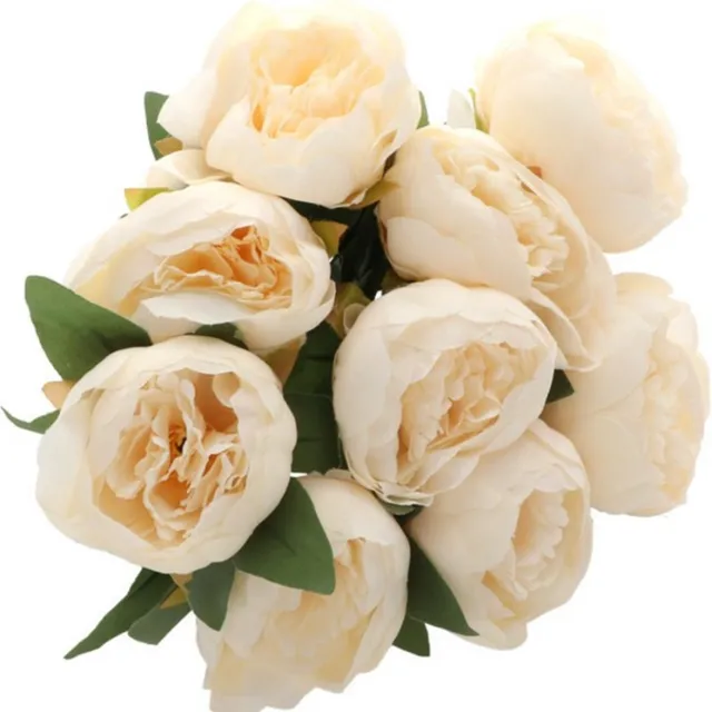 CHAKS Pioenen kunstbloemen boeket - 9x - ivoor/zalmkleurig - L43 cm