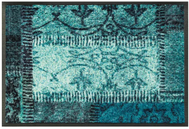 Kleen-Tex Wash+Dry Design Wasbare Deurmat - Loper - Vintage Patches türkis - 40 x 60cm groen