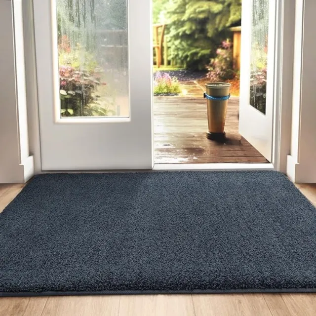 PromoHome Deurmat 50 x 80 cm antislip droogloopmat binnen, super absorberend entreetapijt, machinewasbaar, zachte vloermat, blauw-zwart