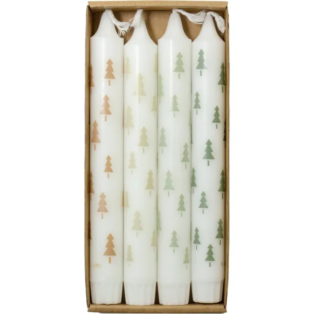 Rustik Lys Dinerkaarsen 'Pine Tree' (Set van 4, Groen)