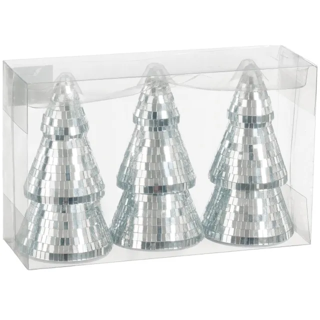 Mica Decorations kerstornament spiegel boom zilver (3 stuks)