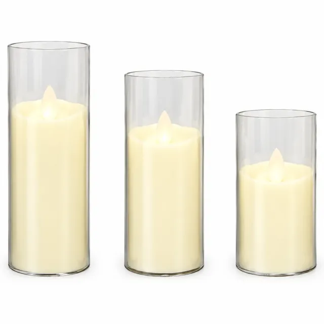 SWGOTA led kaarsen met bewegende vlam, 5 x 15 cm, grijs glas met golvende rand, voor sfeerdecoratie, 12 per displaydoos