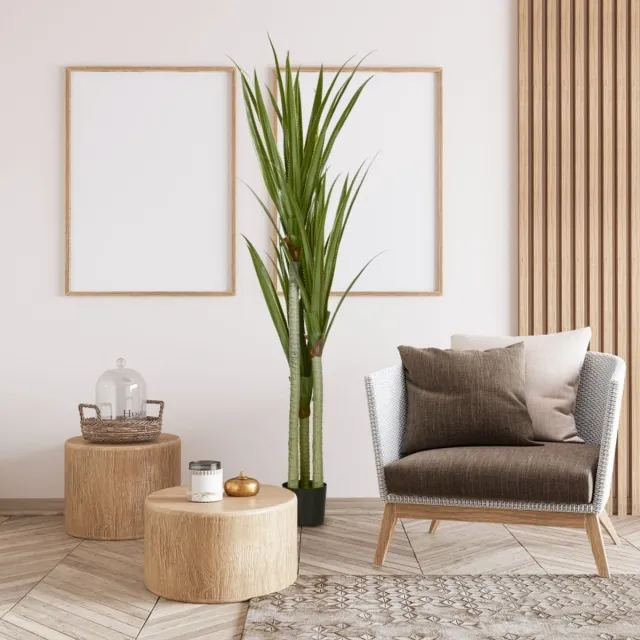 HAUSS SPOLE Kunstplant Yucca – 190 Cm Hoog – Realistische 39 Bladeren – Kunststof – Groen – Binnen En Buiten – Met Zware Cementpot