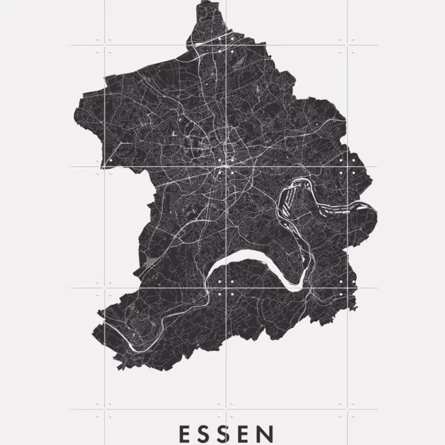 IXXI Essen City Map, Kunst in Kaart - 80 x 100 cm - Grote wanddecoratie en posters - Line art, Technische Tekening, Abstract, Minimalisme, Grafisch Zwart en wit / Monochroom / Zwart