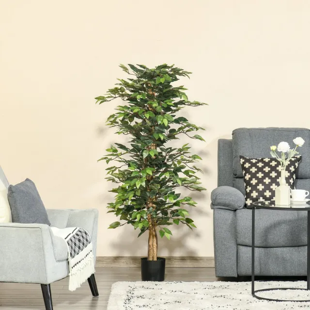 WUVRIE Kunstficus 150 cm - Voor binnen en buiten, met zwarte pot - Groen
