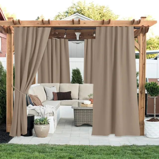 Gabriela-Gordijnen Gabriela-Decor Set van 2- Beige - Waterdichte Buitengordijnen - 2 x 140cm breed x 220cm Hoog - Tuin - Pergola - Overkapping - Buiten gordijnen - Schaduwgordijn - paviljoens - Outdoor gordijnen - Gabriela-Gordijnen nl