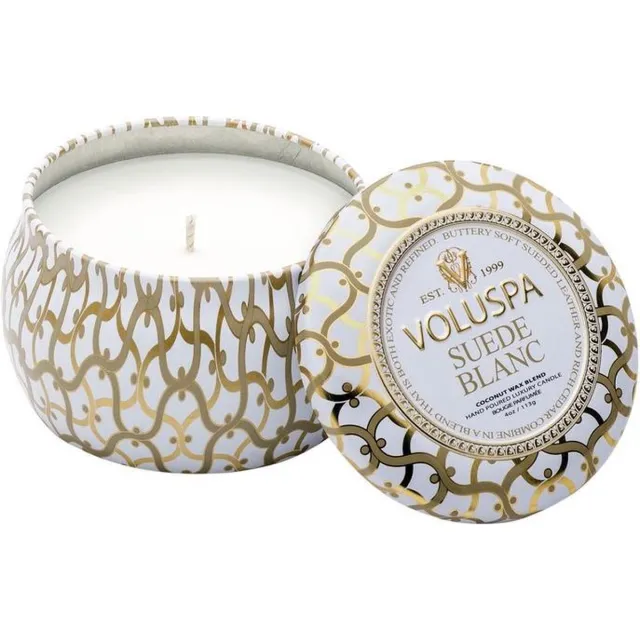 Voluspa Petite Decorative - Geurkaars - 115gr - Suede Blanc Goud