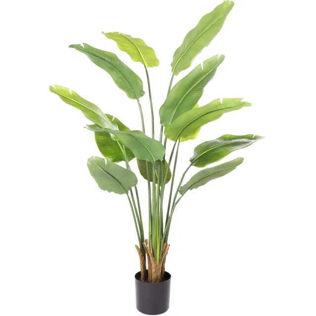 Kunstpalm Kunst Strelitzia Deluxe | Guadeloupe | 140cm - Namaak bananenboom - Kunstplanten voor binnen - Strelitzia Kunstplant Donkergroen