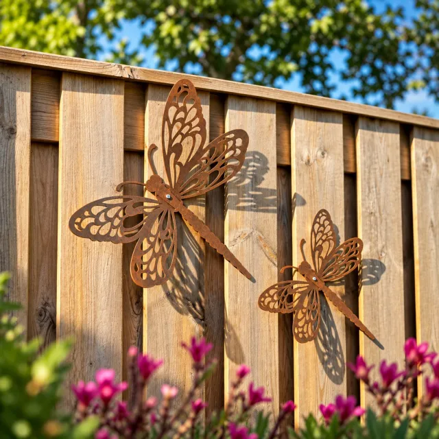 Weterings Store Cortenstaal Libelle Wanddecoratie – Tuindecoratie Libelle L & XL (30 & 44 cm) – Weerbestendig Metalen Dragonfly – Roestkleurig Tuinbeeld Libelle L&XL
