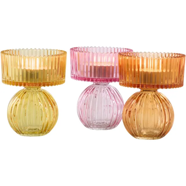 J-Line theelichthouder - glas - mix - set van 3 Multi
