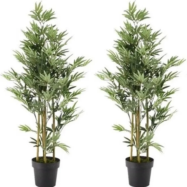 Bellatio Flowers & Plants 2x Groene bamboe kunstplanten 125 cm in zwarte plastic pot - Kamerplant kunstplanten/nepplanten