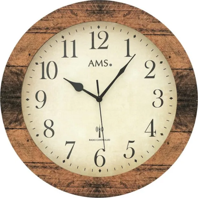 AMS 5560 Radiogestuurde wandklok Bruin, Wit