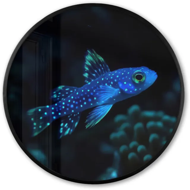 FrameYourWall Poster in lijst Rond - Fotolijst 80x80 cm - Posters - Vis - Stippen - Koraal - Blauw - Ronde posterlijst zwart - Decoratie - Wanddecoratie woonkamer - Muurdecoratie slaapkamer