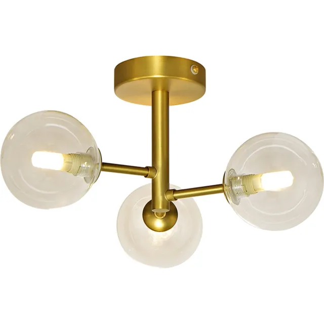Olucia AMER - Badkamerplafondlamp - Goud / Wit - Geschikt voor Badkamer - Vorm: Rond