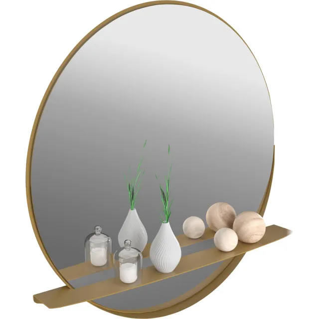 Gorillz Alien 80 – Ronde Wandspiegel met Plank – 80 cm – Goud – Exclusief Stalen Design