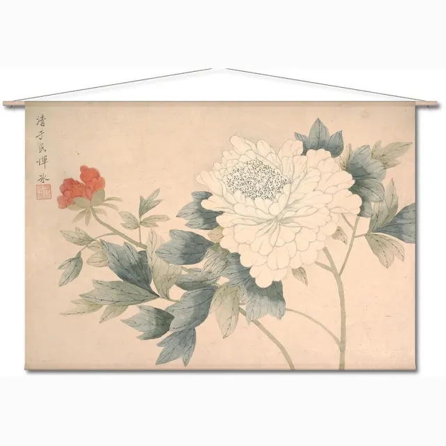 Naturalis Unlimited Wandkleed-XL Chinese bloemenstudie van Yun Bing - zeventiende eeuw wit