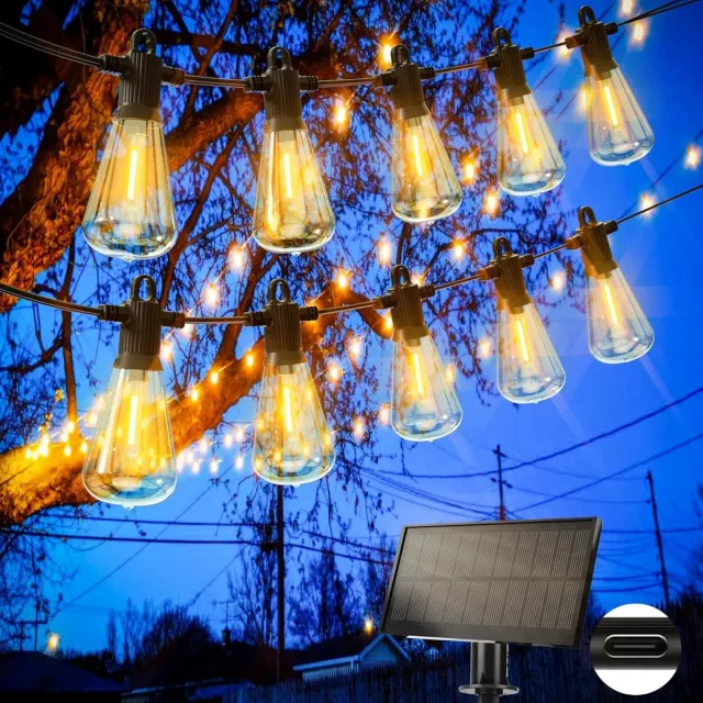 Vellaro Tuinverlichting buiten lichtsnoern - Warmwit - Solar-9.5M - Lichtsnoer met 16 LED-lampen - Voor tuin en terras