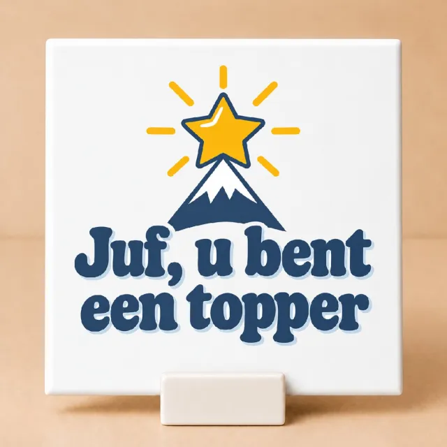Bedruk King Vintage jaren 70 retro 'Juf, u bent een topper' Tegel – Sfeervolle bedanktegel voor Dag van de Leraar - 15 x 15 cm met houder Wit