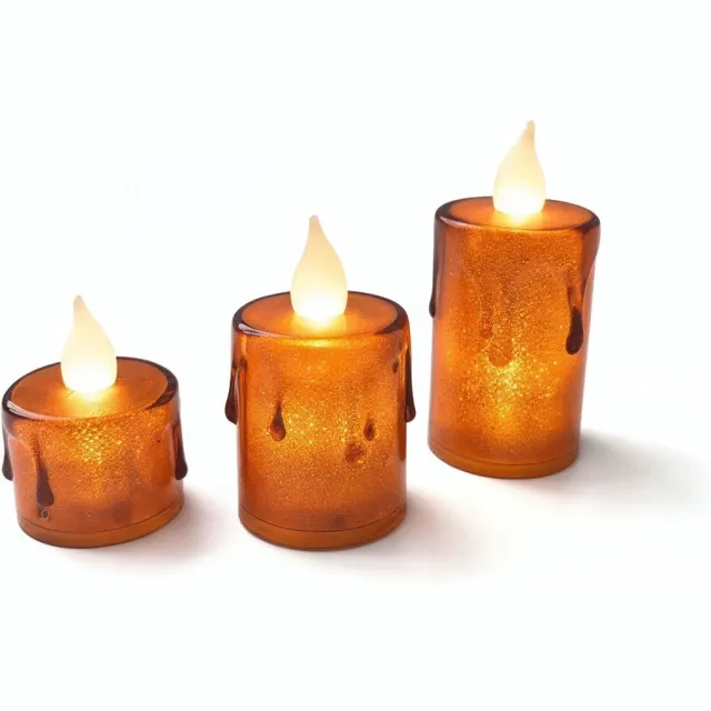 Home LED Kaarsen Set – Warm Wit – LED Waxinelichten Met Realistische Vlam – Veilig En Batterijgevoed – Voor Kerst En Interieurdecoratie – Kunststof – 3-Delige Set [58260B]
