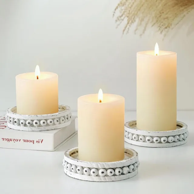 Cosensi Houten kandelaar set van 3 - witte kaarsenhouder - boerderij decoratie voor open haard - eetkamer en woondecoratie. Any