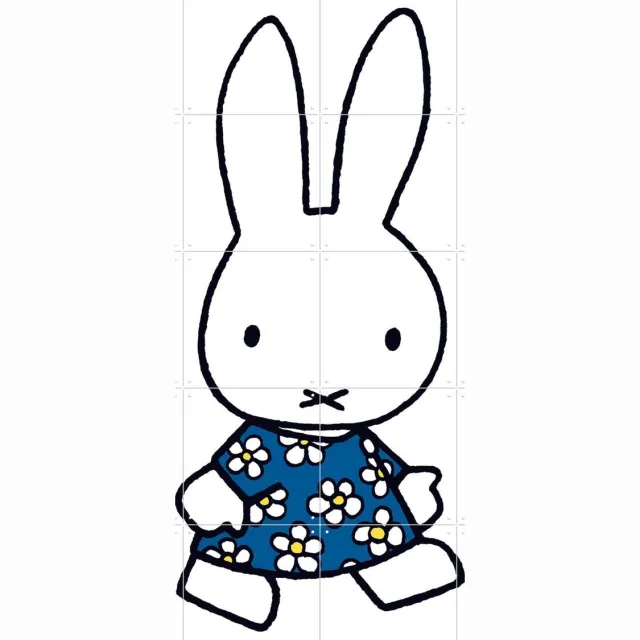 IXXI Nijntje Bloemetjes Jurk - Donkerblauw, Nijntje - 80 x 100 cm - Grote wanddecoratie en posters - Cartoonesk, Illustraties, Babykamer, Nijntje Wit / Blauw