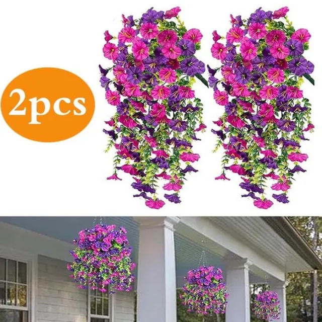 Mrilary 2 stuks Kunstmatige winde slinger 75 cm - Kunstmatige slingerkrans - Decoratie voor huis, tuin en bruiloft - Hangende kunstbloemen (Paars en Roze rood)