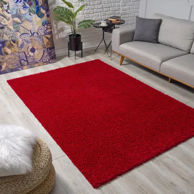 Muratap Loca Shaggy Vloerkleed – Modern Uni Effen – Rood Hoogpolig & Zacht- 240x340 CM