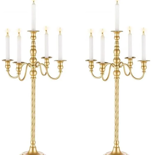 RFWR Elegante Hoge Vloerkandelaars 5 Armen - Gouden Antieke Kandelaars voor Bruiloft en Evenementen Gold