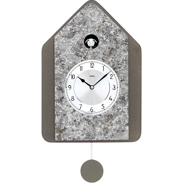 AMS wandklok 7496 grijs / zilver / mettalic met melodie / kan uit / aan / slinger kan er afgehaald worden metallic
