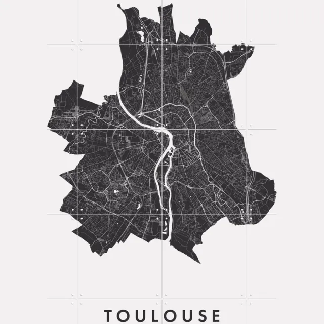 IXXI Toulouse City Map, Kunst in Kaart - 80 x 100 cm - Grote wanddecoratie en posters - Digitale Kunst, Line art, Abstract, Geometrische Kunst Zwart en wit / Zwart / Monochroom