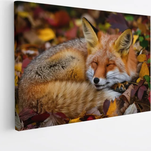 Saammp Canvas Schilderij - Slapende Vos - Natuur - Dieren - 40x30 - Foto op canvas - Wanddecoratie - Muurdecoratie Woonkamer - Slaapkamer decoratie - Canvas Print Multicolor