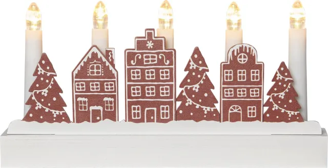 Star Trading LED kandelaar 'Yuletide', houtmotieven, LED, 5-vlam, batterij wit