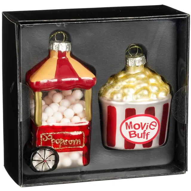 Mica Decorations ornamenten box popcorn & karretje (set van 2) Rood