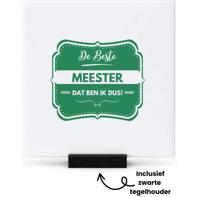 Hacebo De beste meester tegeltje met tegelhouder - Meester - beste meester - tegeltjes met tekst - school - verjaardagscadeau - afscheidscadeau - spreuktegels - 10.8x10.8 CM Wit