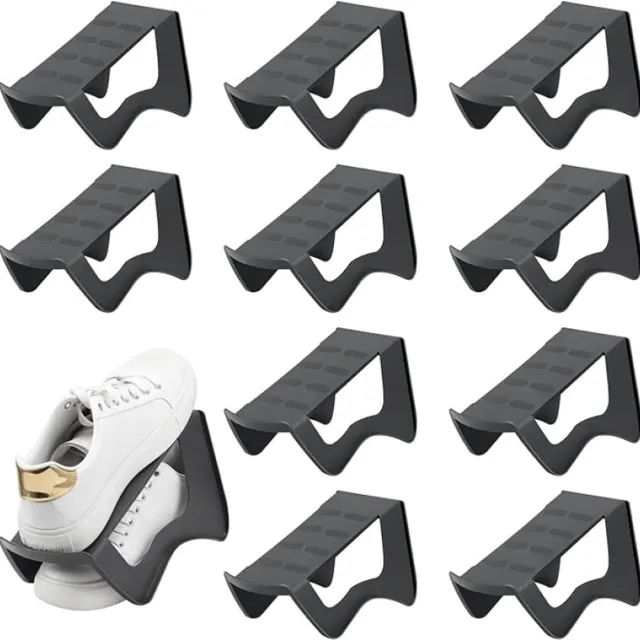 Zoranta 10 stuks schoenenstapelaar, dubbellaags, ruimtebesparend, anti-slip schoenenrek Zwart