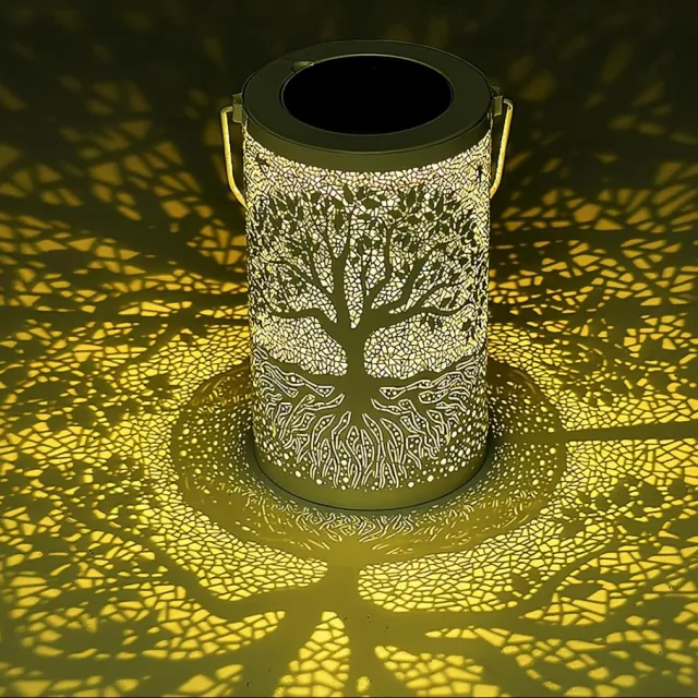 KZQ Feestelijke decoraties, Levensboom-zonnelantaarn, waterdicht voor buiten, hangende zonnelamp, weerbestendig, metalen tuindecoraties, tafeldecoraties voor Thanksgiving en Kerstmis binnenshuis, cadeaus.