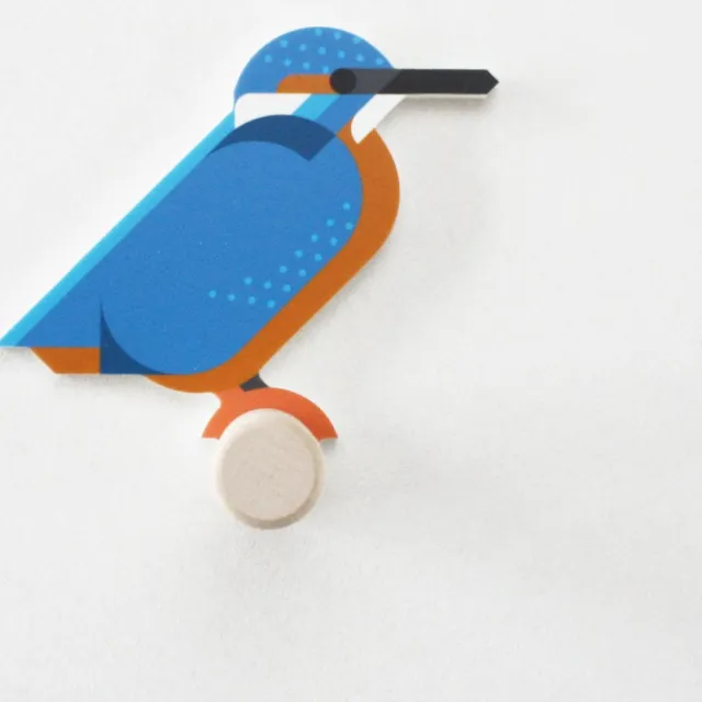 Hinghang Vogel Wandhaak / Kapstok haken - IJsvogel blauw, oranje, zwart, wit, grijs