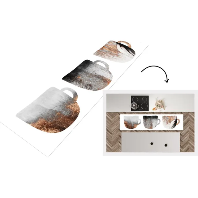 KitchenYeah Keukenloper - Loper keuken - Koffiekopjes - Abstract - Patronen - Keukenloper vinyl Multicolor