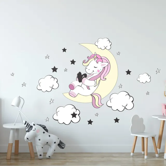 Ambiance Sticker Muurstickers - Eenhoornvriend van de Maan en de Sterren - Zelfklevende stickers - 180x120cm Multi color