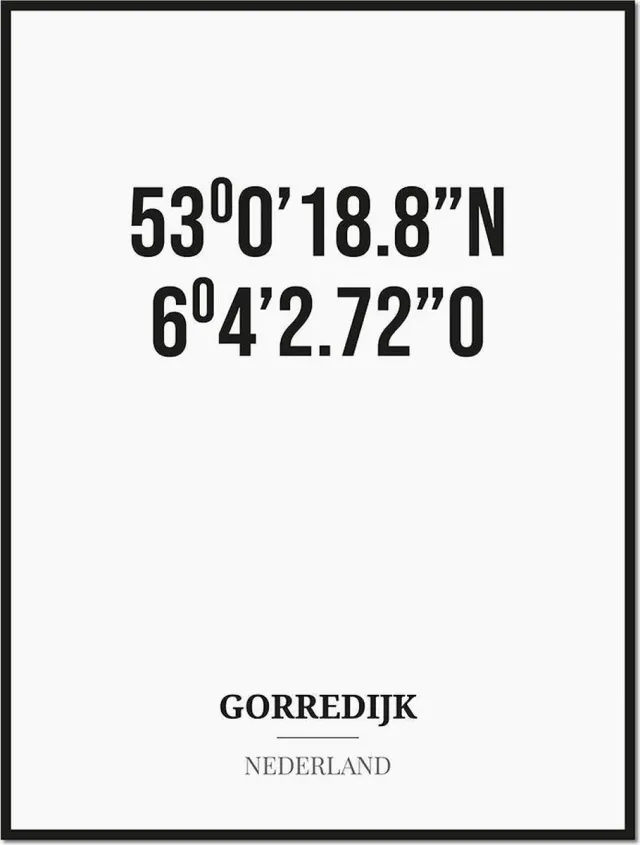 Studio216 Poster/kaart GORREDIJK met coördinaten zwart, wit
