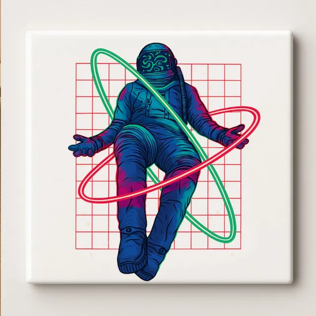 Nevolis Futuristische Astronaut Neon Kunsttegel – 15x15 cm Keramische Wanddecoratie voor Ruimtefans – Levendige Sci-Fi Woondecoratie Multi Color