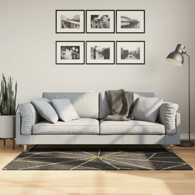 vidaXL Vloerkleed wasbaar zwart en goudkleurig, foto 2