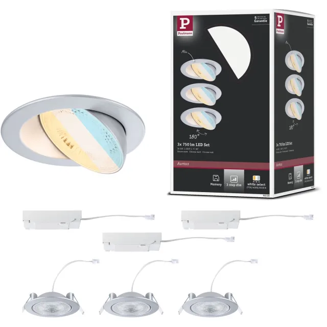 Paulmann LED-inbouwlamp White Select Aumus Set van 3 rond 105 mm 90° 3x5W 3x700lm 230V dimbaar White Select Chroom mat