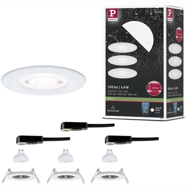 Paulmann LED-inbouwlamp Nova GU10 Flat stijf IP44 3x4,9W 3x550lm 230V 4000K Wit mat