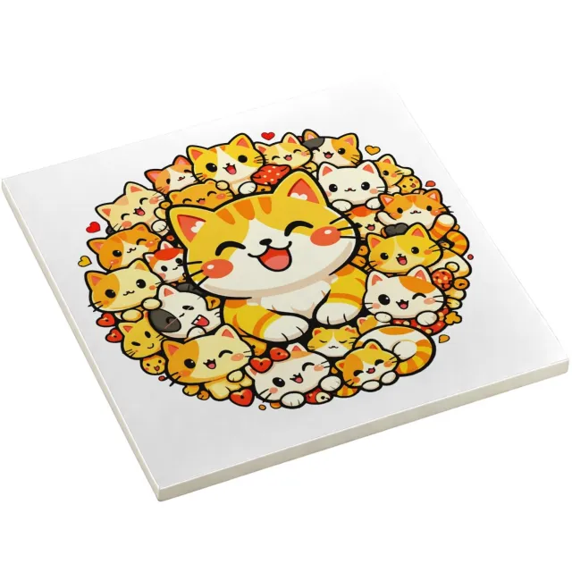 Mr Cadeautjes Decoratie tegel Een compacte cirkel van vrolijke dieren rond één grote hoofd - 10,8 x 10,8 cm, keramiek - keuken, badkamer, woonkamer | cadeau Wit