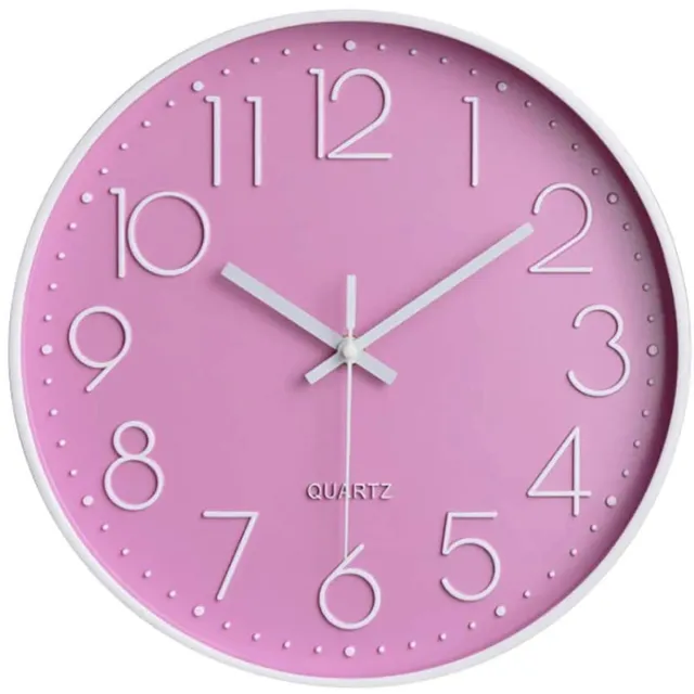 Taodyans moderne wandklok 30 cm, tikt niet, keukenklok, kwartsklok voor kantoor, klaslokaal, woonkamer, slaapkamer (roze-wit)