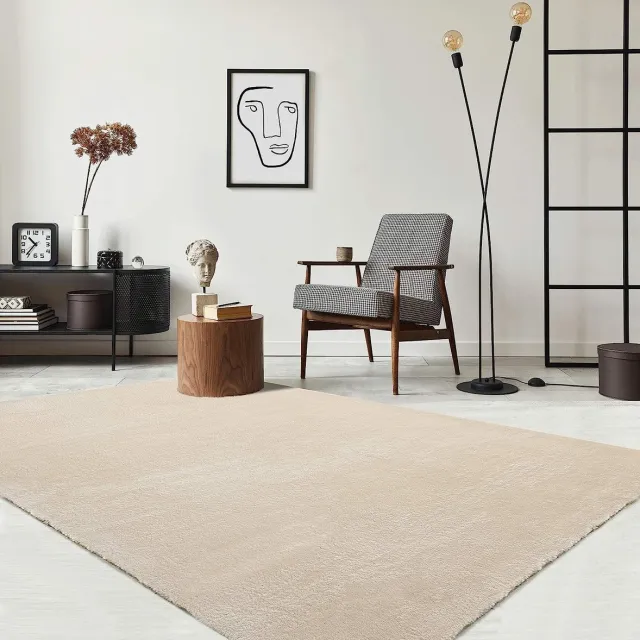 the carpet RELAX – Extra Zacht & Wasbaar Vloerkleed tot 30°C met Antislip Onderzijde – Fluweelachtige Structuur – Voor Slaapkamer of Woonkamer – Beige, 60 x 110 cm